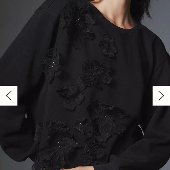 Anthropologie Black 3-D Appliqué Flower Pullover Crew Neck Size M - Picture 2 of 10